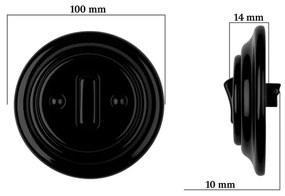 Bohemia-Design - Întrerupător simplu retro din porțelan, cu ramă nr. 1, negru