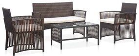 vidaXL Set mobilier de grădină cu perne, 4 piese, maro, poliratan