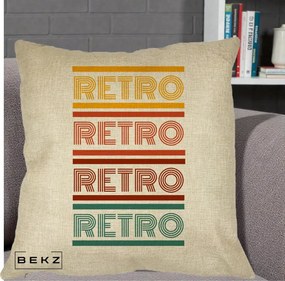 Perna Decorativa RETRO Text Multicolor, 40x40 cm, Crem, Husa Detasabila, Perna Inclusa, BEKZ®