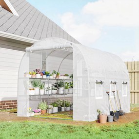 Outsunny Seră aprox. 2,7 x 2 x 2 m cu rafturi, ușă rulabilă cu fermoar, 6 ferestre cu plasă, tije de susținere | Aosom Romania