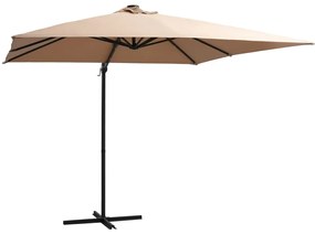 Umbrela suspendata cu LED, stalp otel, gri taupe, 250x250 cm Gri taupe, 250 x 250 cm