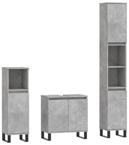 3190287 vidaXL Set mobilier de baie, 3 piese, gri beton, lemn compozit