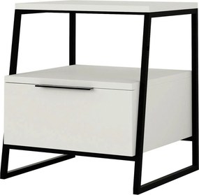 Noptiera, alb/negru, PAL melaminat/metal, 45x41x50 cm
