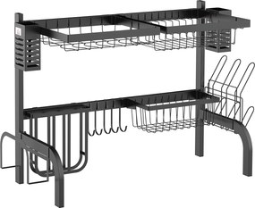 HOMCOM Uscător de Vase de Tip Stand Modular cu 2 Nivele 65x31.5x52.5 cm Negru | Aosom Romania