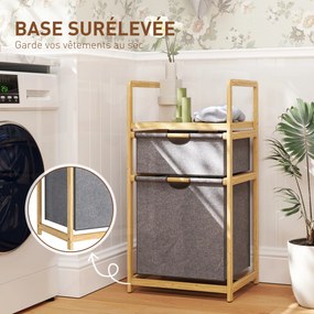 HOMCOM Coș de rufe din bambus coș de rufe murdare cu 2 saci din material textil culisante și raft cu lamele, natural | Aosom Romania