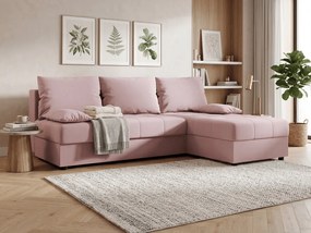 Coltar extensibil de colt VENORIA SLIM, roz pudra, reversibil, 200x143 cm + 2 perne GRATUIT