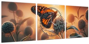 Tablou – Fluture în soare apunând (cu ceas) (90x30 cm)