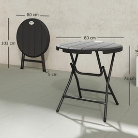 Outsunny Masă de Grădină, rotundă, pliabilă, pentru 4 persoane, efect lemn, oțel+plastic, gri închis, 80 x 80 x 73 cm | Aosom Romania