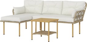 Outsunny Set Mobilier Grădină 4 Persoane, 3 Piese cu Măsuță de Cafea, Perne Confortabile Incluse, Ratan Crem | Aosom Romania