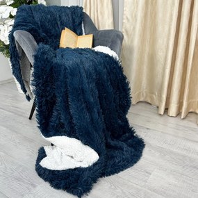 Patura Super Pufoasa CoCoLiNo  FLUFFY  cu blanita  200x230cm  Bleumarin deschis