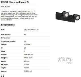 Aplica cu 2 spoturi directionabile design minimalist COCO neagra