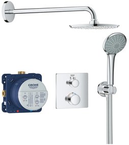 Sistem dus incastrat cu termostat Grohe Grohtherm Cosmopolitan 210, baterie patrata