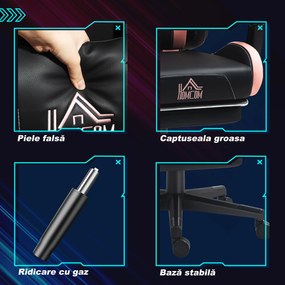 HOMCOM Scaun Gaming Ergonomic cu Urechi de Pisica, Roz | Aosom Romania