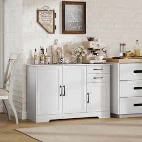 HOMCOM Bufet, mobilier de depozitare cu 3 uși, 2 sertare și raft reglabil, 120 x 38 x 79 cm, alb | Aosom Romania