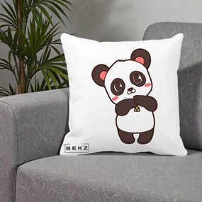 Perna Personalizata Panda Kawaii cu Bambus, 40x40 cm, Alba Mata, Husa Detasabila, Perna Inclusa, BEKZ®