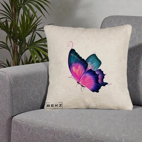 Perna Decorativa Fluture Neon, 40x40 cm, Bej Canapea, Husa Detasabila, Perna Inclusa, BEKZ®