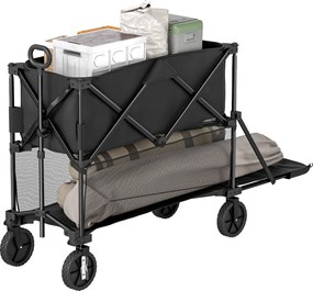 Outsunny Cărucior de grădină pliabil 350L cărucior de transport cu 2 etaje încărcare maximă 200 kg cu roți pentru teren accidentat negru | Aosom Romania