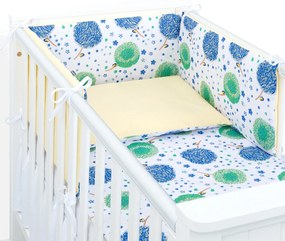 Mom Dad - Set cu 3 piese pentru pătuț, cu protecție - păpădii, albastru 120x90