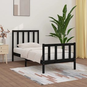 Cadru de pat, 100x200 cm, negru, lemn masiv Negru, 100 x 200 cm