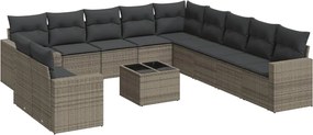 vidaXL Set canapea de grădină cu perne, 12 piese, gri, poliratan