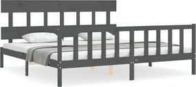 vidaXL Cadru pat cu tăblie 200x200 cm, gri, lemn masiv