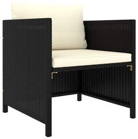 Set mobilier de gradina cu perne, 12 piese, negru, poliratan Negru, 3x colt + 5x mijloc + fotoliu + 3x suport pentru picioare, 1