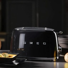 Prajitor de paine SMEG 50's Style TSF01BLEU, 950 W, 2 felii, 6 trepte, Tava pentru firimituri, Cablu integrat, Otel inoxidabil, Negru