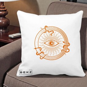 Perna Personalizata Ochiul Providentei Mistic Orange, 40x40 cm, Alba Mata, Husa Detasabila, Perna Inclusa, BEKZ®