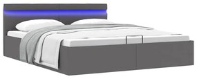 vidaXL Cadru pat hidraulic cu ladă LED gri 180x200 cm piele ecologică