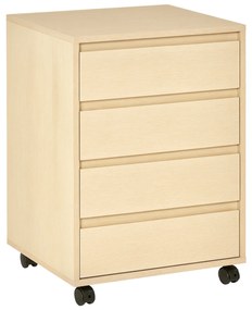 HOMCOM Sertar de birou depozitare birou pe roți 4 sertare glisante din lemn aspect natural de lemn | Aosom Romania