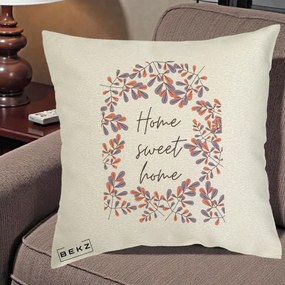 Perna Decorativa Home Sweet Home Frunze Colorate, 40x40 cm, Ecru, Husa Detasabila, Perna Inclusa, BEKZ®