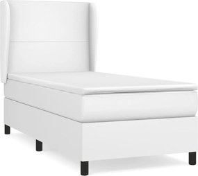 vidaXL Pat box spring cu saltea, alb, 90x200 cm, piele ecologică