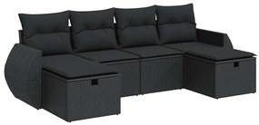 3325621 vidaXL Set mobilier de grădină cu perne, 6 piese, negru, poliratan