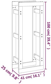 Rastel pentru lemne de foc, 41x25x100 cm, lemn masiv pin Maro, 41 x 25 x 100 cm