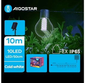 Lanț LED solar decorativ Aigostar 10xLED/8 funcții 10,5m IP65 alb rece