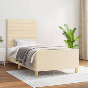 Cadru de pat cu tablie, crem, 90x190 cm, textil Crem, 90 x 190 cm, Benzi orizontale