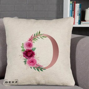 Cadou Personalizat - Perna Personalizata Monograma Rose Gold Litera O, 40x40 cm, Bej Canapea, Husa Detasabila, Perna Inclusa, BEKZ®
