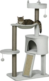 Pawhut zgârietor incl. căsuță pentru pisici, pat pentru pisici, hamac și jucărie 60 cm x 40 cm x 113 cm, Gri deschis | Aosom Romania