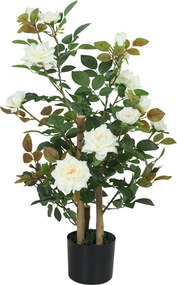 HOMCOM Trandafir Artificial cu 17 Flori, 344 Frunze Mătase, Decor Interior Exterior, 15x15x90 cm, Alb | Aosom Romania