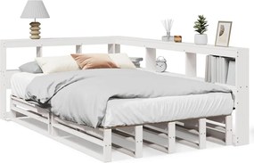 vidaXL Pat cu bibliotecă fără saltea, alb, 120x190 cm, lemn masiv pin
