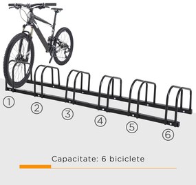 Suport de parcare pentru 6 biciclete din tuburi de otel Q235, Suprafata zincata 179x33x27cm negru HOMCOM | Aosom Romania