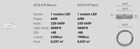 Plafoniera LED design modern ATIA 45cm alb sau negru