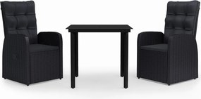 vidaXL Set mobilier de grădină cu perne, 3 piese, negru