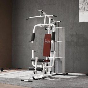 HOMCOM Stație Fitness Multifuncțională cu 4 Perne din Oțel și PU Alb | Aosom Romania