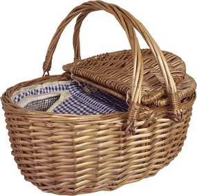 Geantă frigorifică din răchită împletită cu căptușeală în carouri albastre, B 28 x H 17 x L 39 cm, „Willow Cooler Bag Ina Blue"