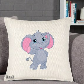 Perna Decorativa Pui de Elefant Kawaii, 40x40 cm, Crem Reliefat, Husa Detasabila, Perna Inclusa, BEKZ®