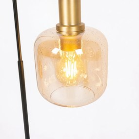 Lampă de masă de design neagră cu alamă și sticlă ambră - Zuzanna