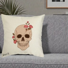 Perna Decorativa Craniu Floral Gothic, 40x40 cm, Ecru, Husa Detasabila, Perna Inclusa, BEKZ®