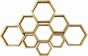Set 9 rafturi perete Hexa Culoare aurie,Homs,Seia A620,lemn natur