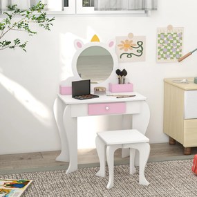ZONEKIZ Set de Toaletă pentru Fete cu Taburet și Oglindă, Design Unicorn | Aosom Romania
